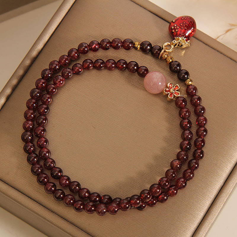 Wear FengShui Natural 3mm Ultra-thin Garnet Rose Quartz Beads Money Bag Bell Flower Protection Bracelet