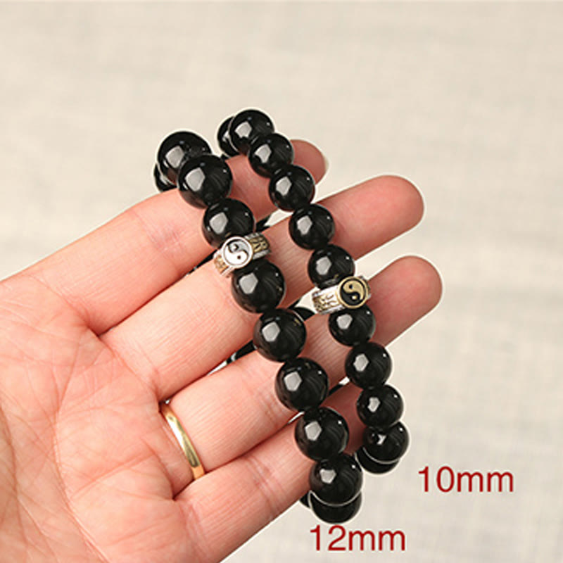 Wear FengShui Black Obsidian Yin Yang Nine-Character Mantra Fulfilment Bracelet