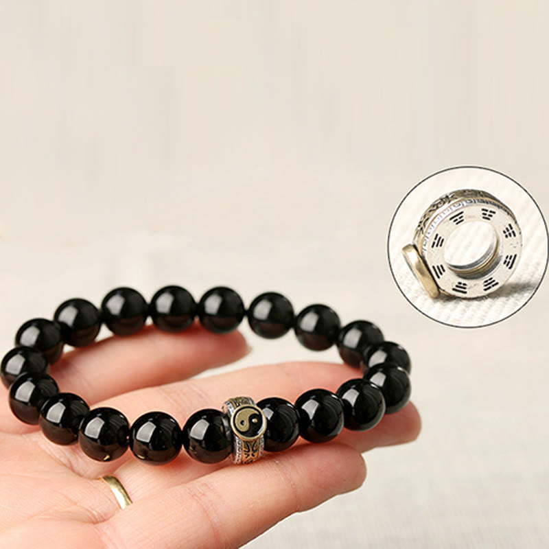 Wear FengShui Black Obsidian Yin Yang Nine-Character Mantra Fulfilment Bracelet