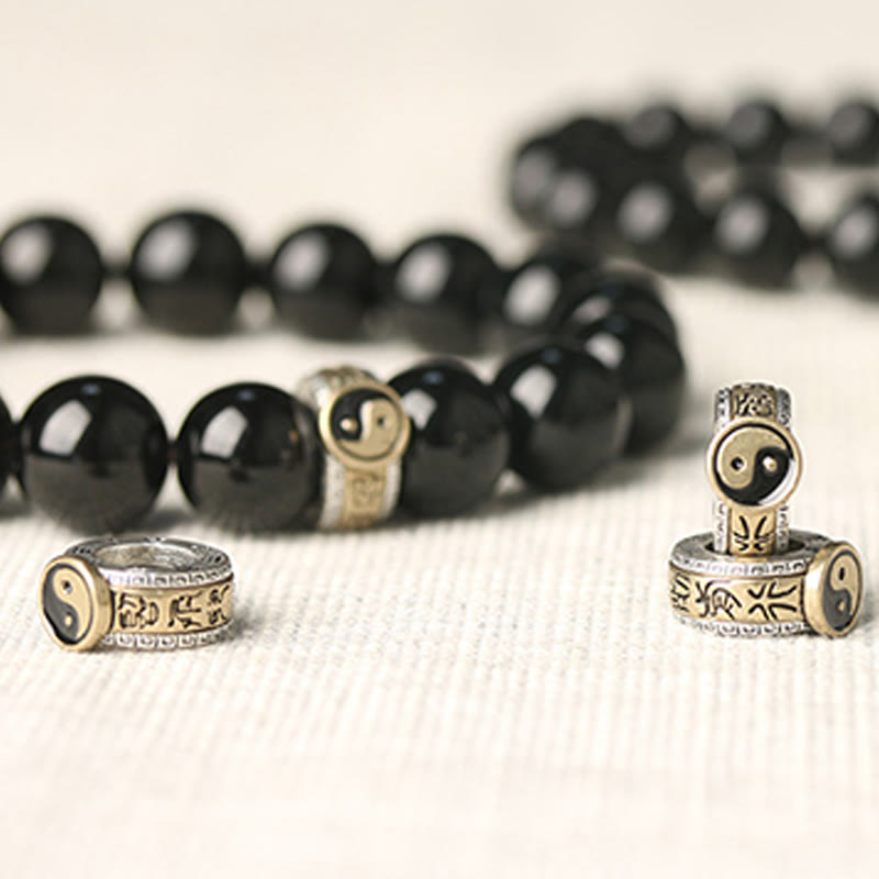 Wear FengShui Black Obsidian Yin Yang Nine-Character Mantra Fulfilment Bracelet