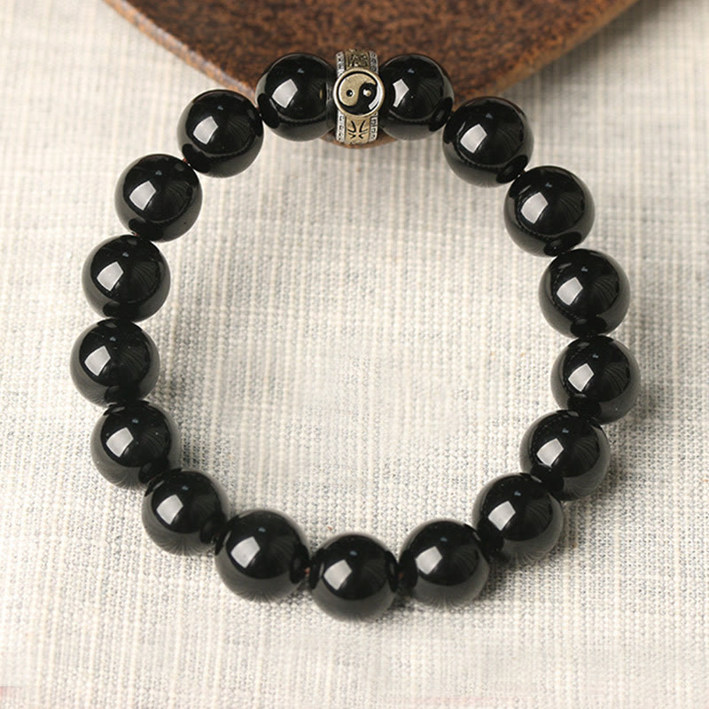 Wear FengShui Black Obsidian Yin Yang Nine-Character Mantra Fulfilment Bracelet