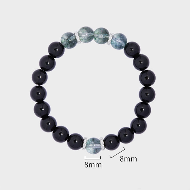 Wear FengShui 925 Sterling Silver Black Obsidian Green Phantom Strength Bracelet