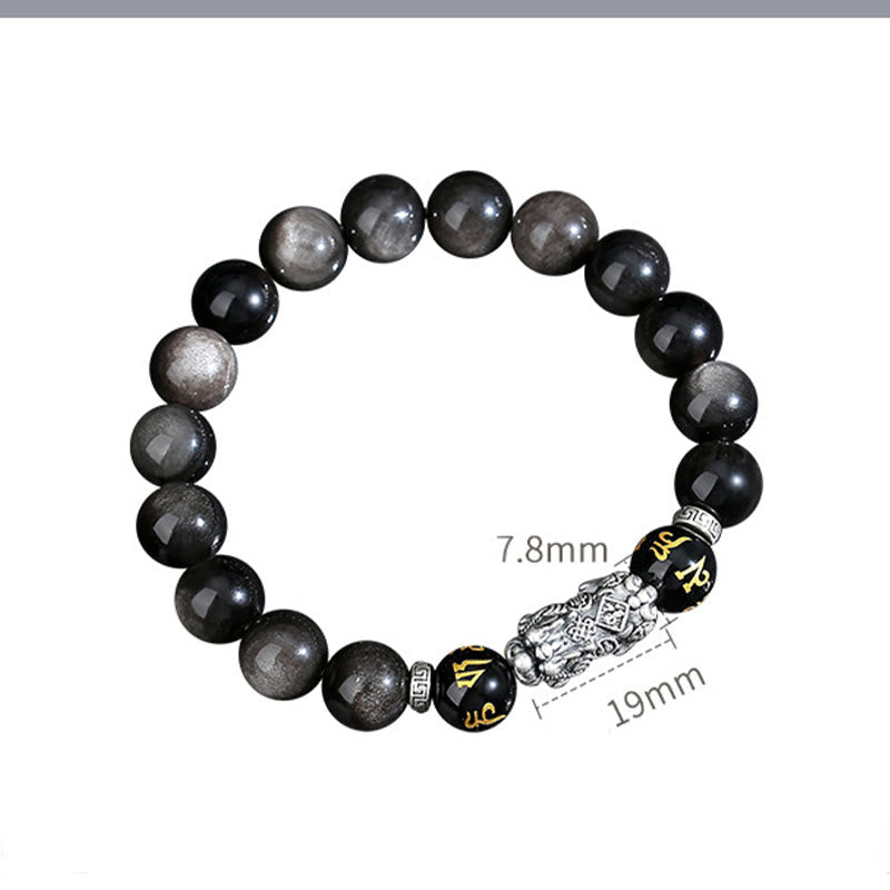 Wear FengShui 999 Sterling Silver PiXiu Natural Black Obsidian Strength Bracelet