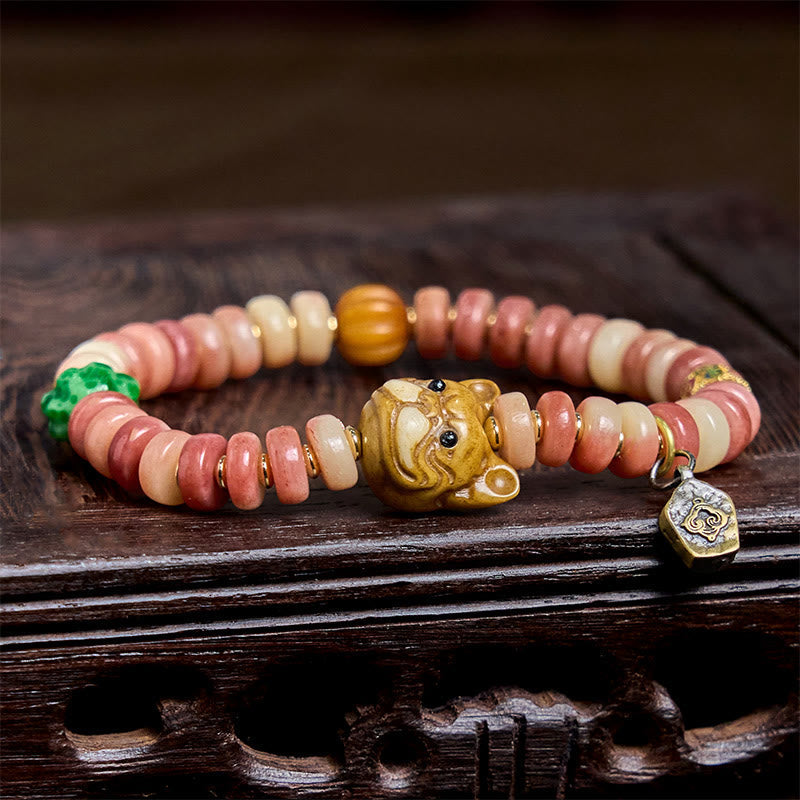 Wear FengShui Natural Tibetan Camel Bone Purple Blood Beads Pug Luck Bracelet