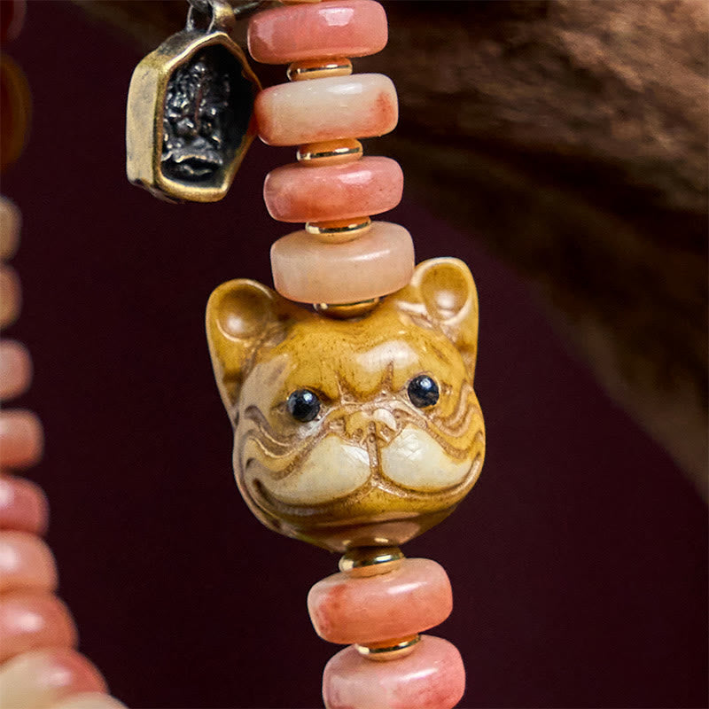 Wear FengShui Natural Tibetan Camel Bone Purple Blood Beads Pug Luck Bracelet
