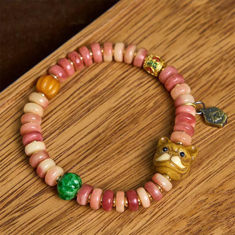 Wear FengShui Natural Tibetan Camel Bone Purple Blood Beads Pug Luck Bracelet