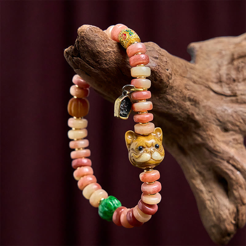 Wear FengShui Natural Tibetan Camel Bone Purple Blood Beads Pug Luck Bracelet