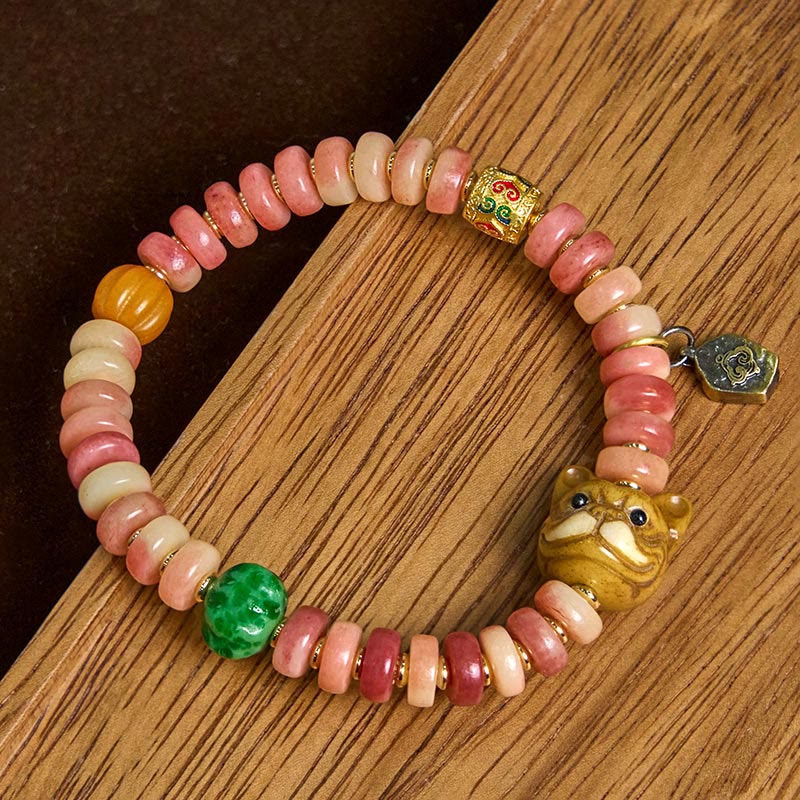 Wear FengShui Natural Tibetan Camel Bone Purple Blood Beads Pug Luck Bracelet