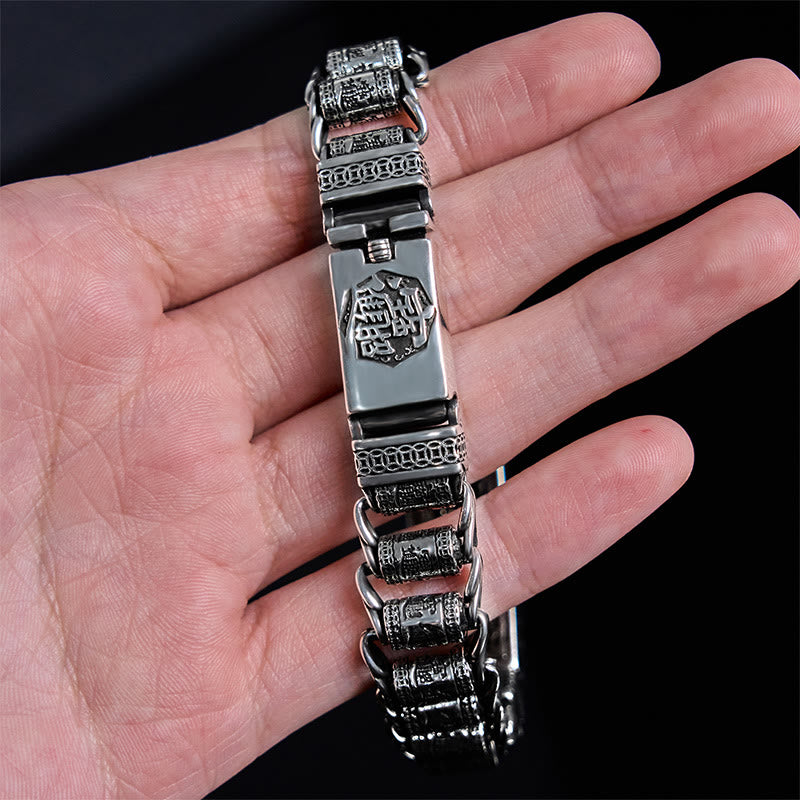 Wear FengShui Tibetan Copper Buckle Prayer Wheel Heart Sutra Pi Xiu Metal Bracelet
