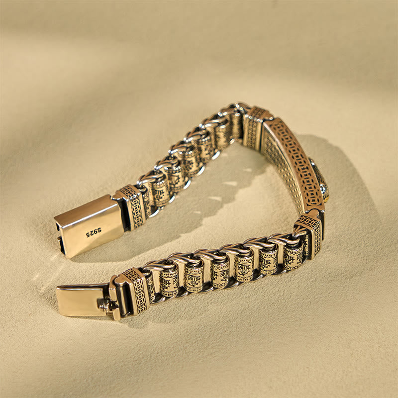 Wear FengShui Tibetan Copper Buckle Prayer Wheel Heart Sutra Pi Xiu Metal Bracelet