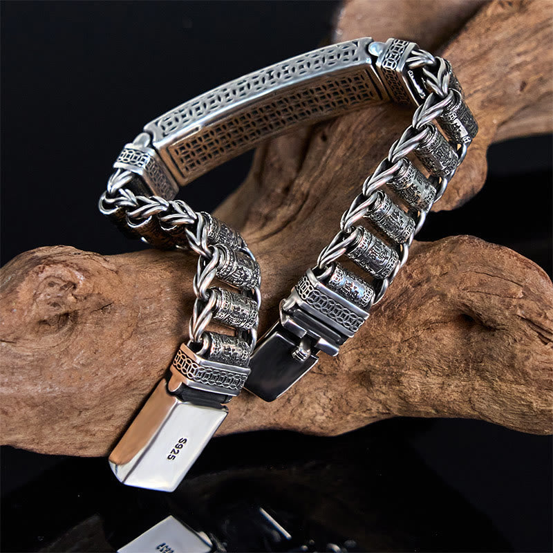 Wear FengShui Tibetan Copper Buckle Prayer Wheel Heart Sutra Pi Xiu Metal Bracelet