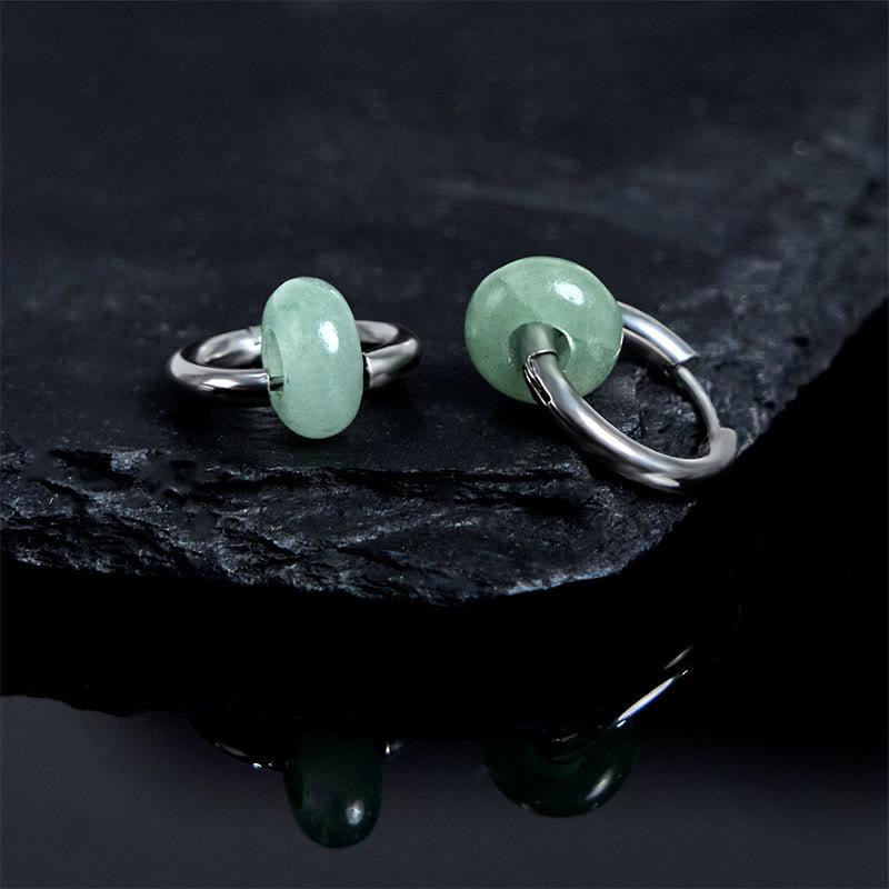 Wear FengShui "Sending Calm and Elegance"Titanium Steel Jade Earrings Includes Gift Message Card