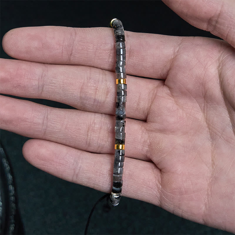 Wear FengShui Natural Black Glitter Stone Courage Spacer Bead Bracelet