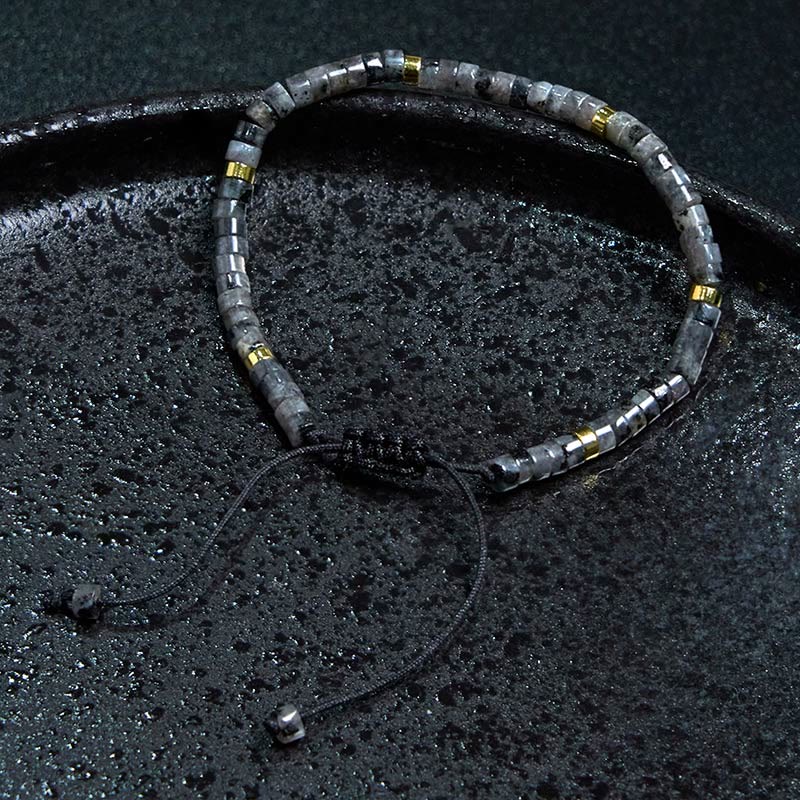 Wear FengShui Natural Black Glitter Stone Courage Spacer Bead Bracelet