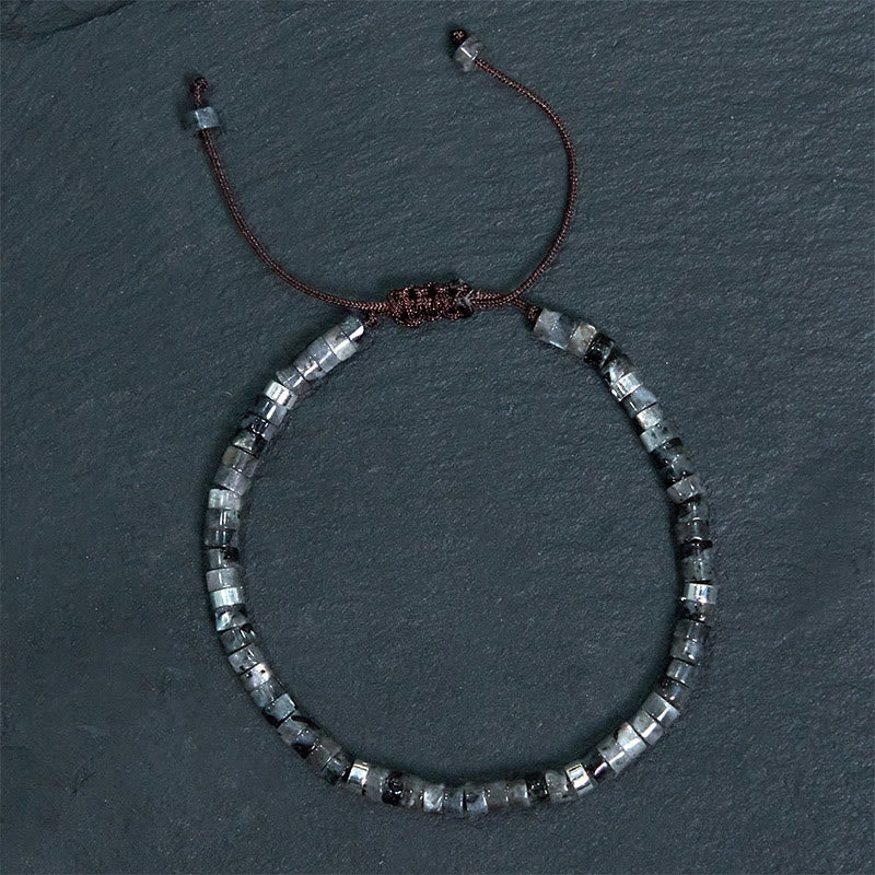 Wear FengShui Natural Black Glitter Stone Courage Spacer Bead Bracelet