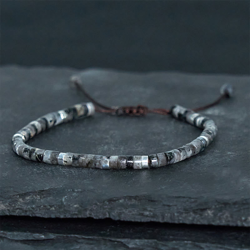 Wear FengShui Natural Black Glitter Stone Courage Spacer Bead Bracelet