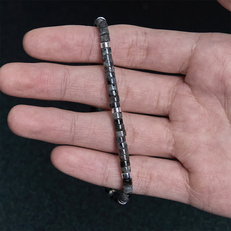 Wear FengShui Natural Black Glitter Stone Courage Spacer Bead Bracelet