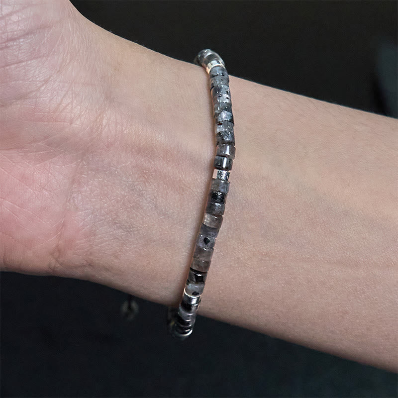 Wear FengShui Natural Black Glitter Stone Courage Spacer Bead Bracelet