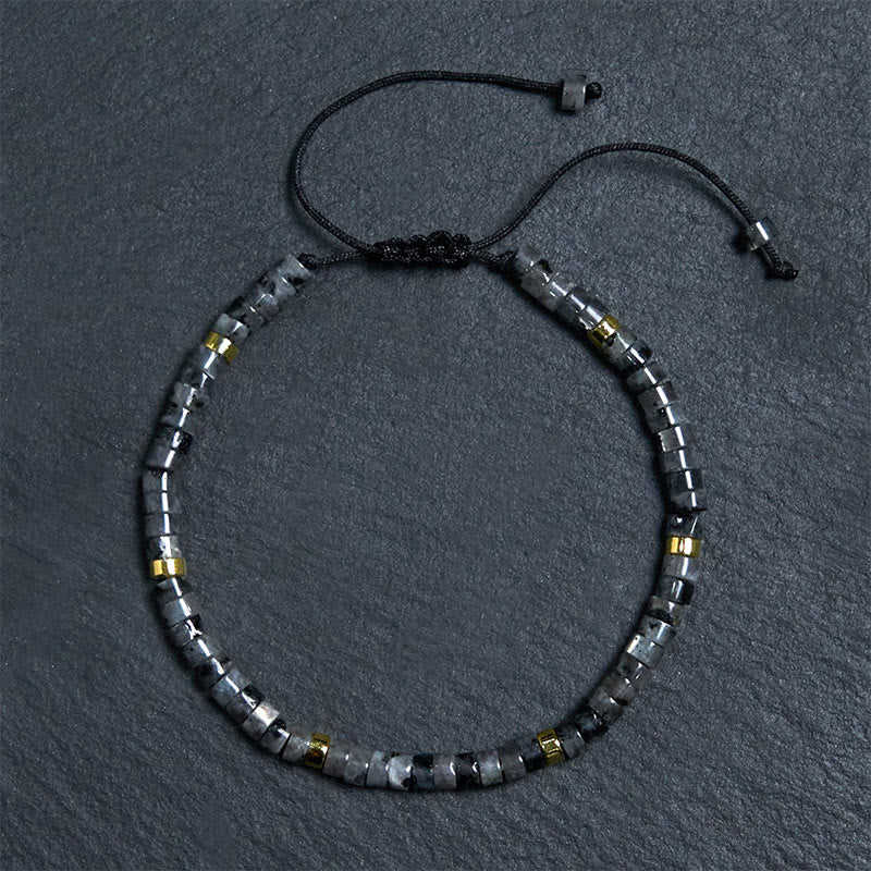 Wear FengShui Natural Black Glitter Stone Courage Spacer Bead Bracelet