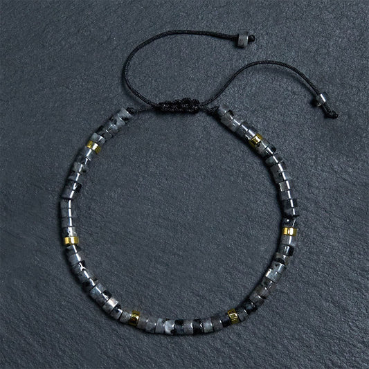 Wear FengShui Natural Black Glitter Stone Courage Spacer Bead Bracelet