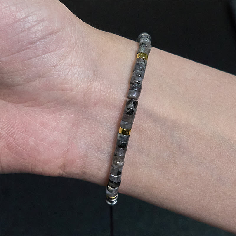 Wear FengShui Natural Black Glitter Stone Courage Spacer Bead Bracelet