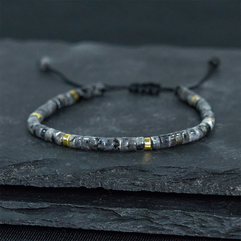 Wear FengShui Natural Black Glitter Stone Courage Spacer Bead Bracelet