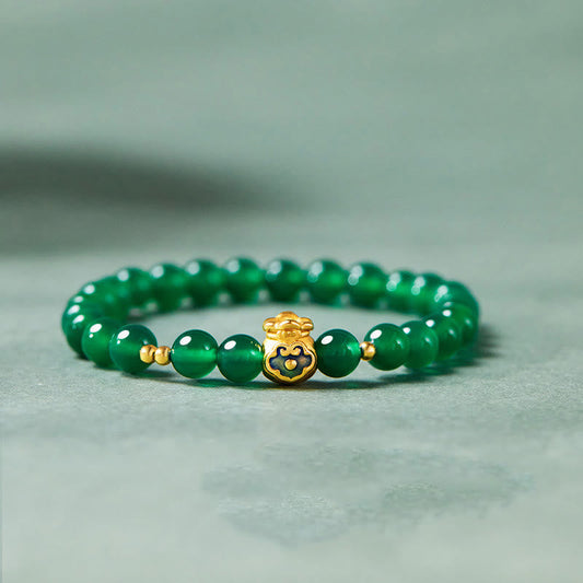 Wear FengShui 999 Sterling Silver Lucky Bag Green Chalcedony Calm Bracelet