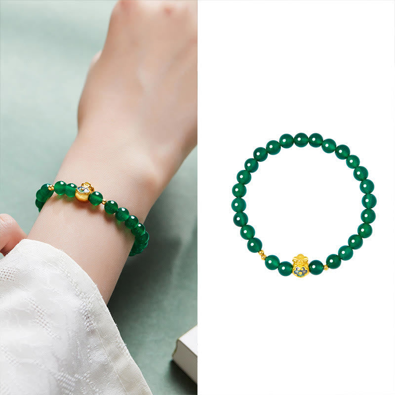 Wear FengShui 999 Sterling Silver Lucky Bag Green Chalcedony Calm Bracelet