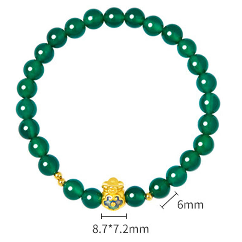 Wear FengShui 999 Sterling Silver Lucky Bag Green Chalcedony Calm Bracelet