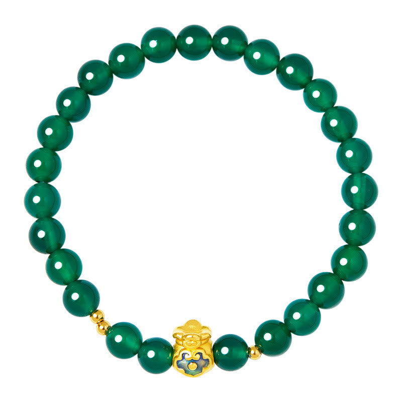 Wear FengShui 999 Sterling Silver Lucky Bag Green Chalcedony Calm Bracelet