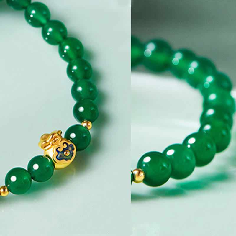 Wear FengShui 999 Sterling Silver Lucky Bag Green Chalcedony Calm Bracelet