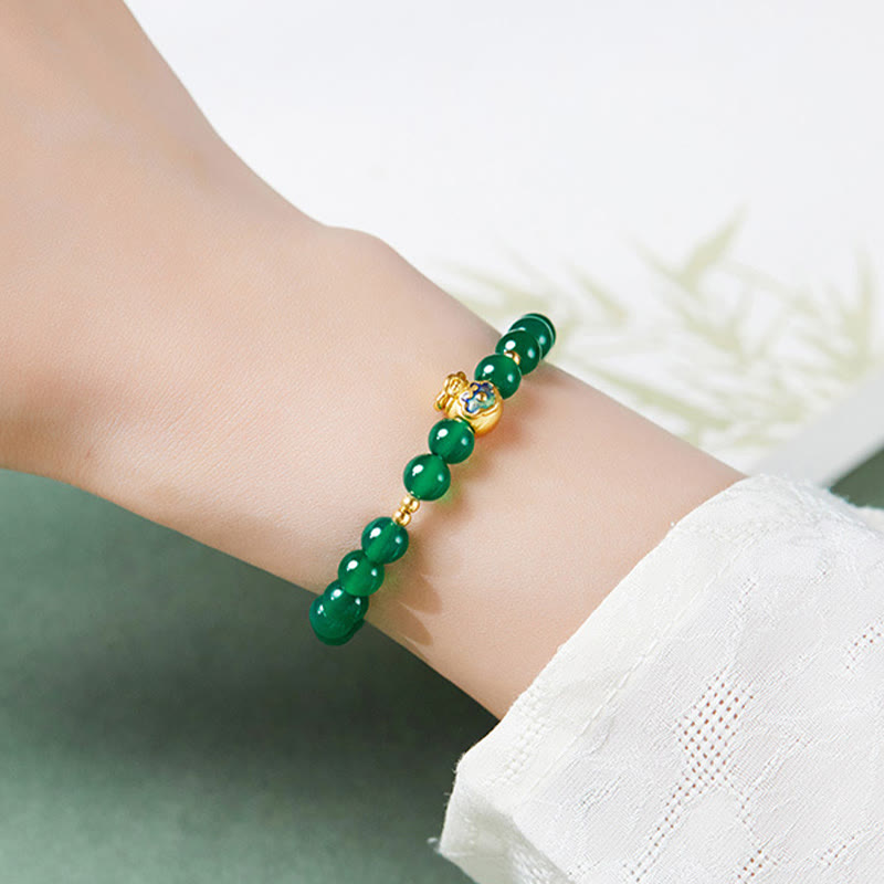 Wear FengShui 999 Sterling Silver Lucky Bag Green Chalcedony Calm Bracelet