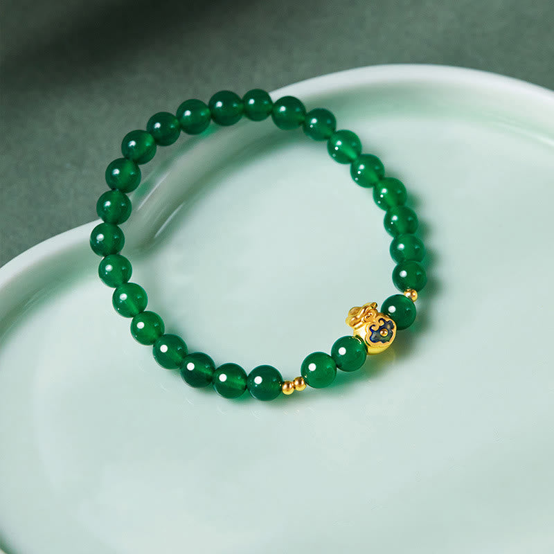 Wear FengShui 999 Sterling Silver Lucky Bag Green Chalcedony Calm Bracelet