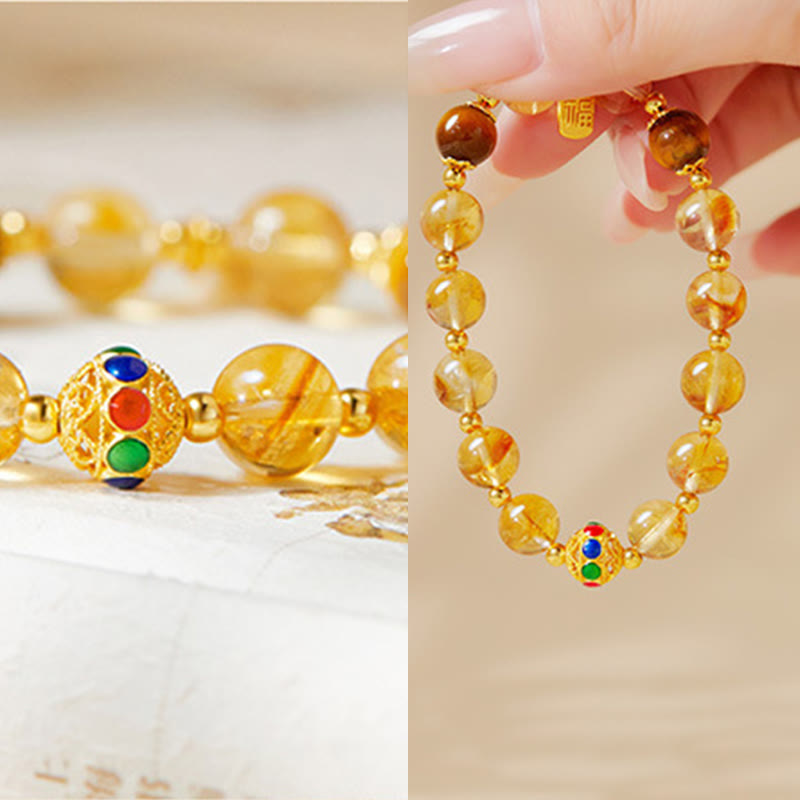 Wear FengShui 925 Sterling Silver Fu Character Citrine Tiger Eye Protection Bracelet