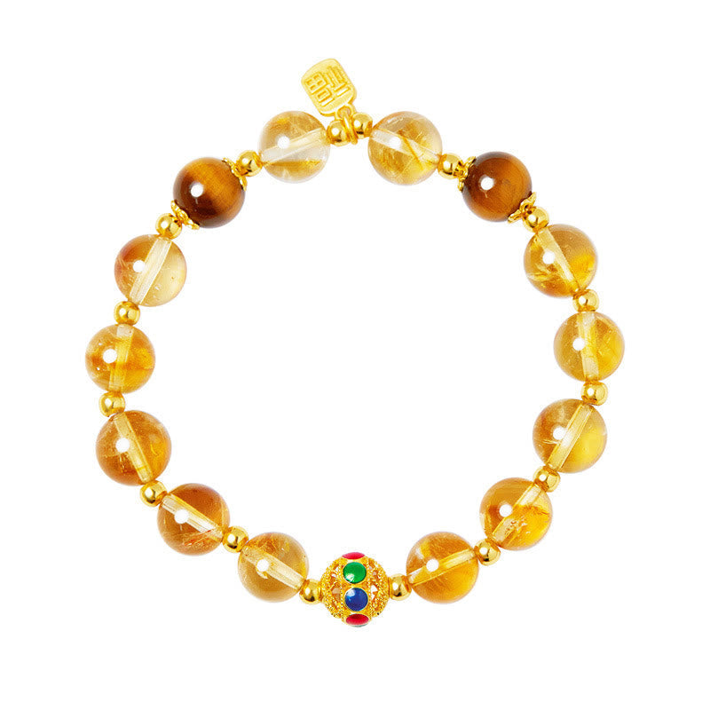 Wear FengShui 925 Sterling Silver Fu Character Citrine Tiger Eye Protection Bracelet