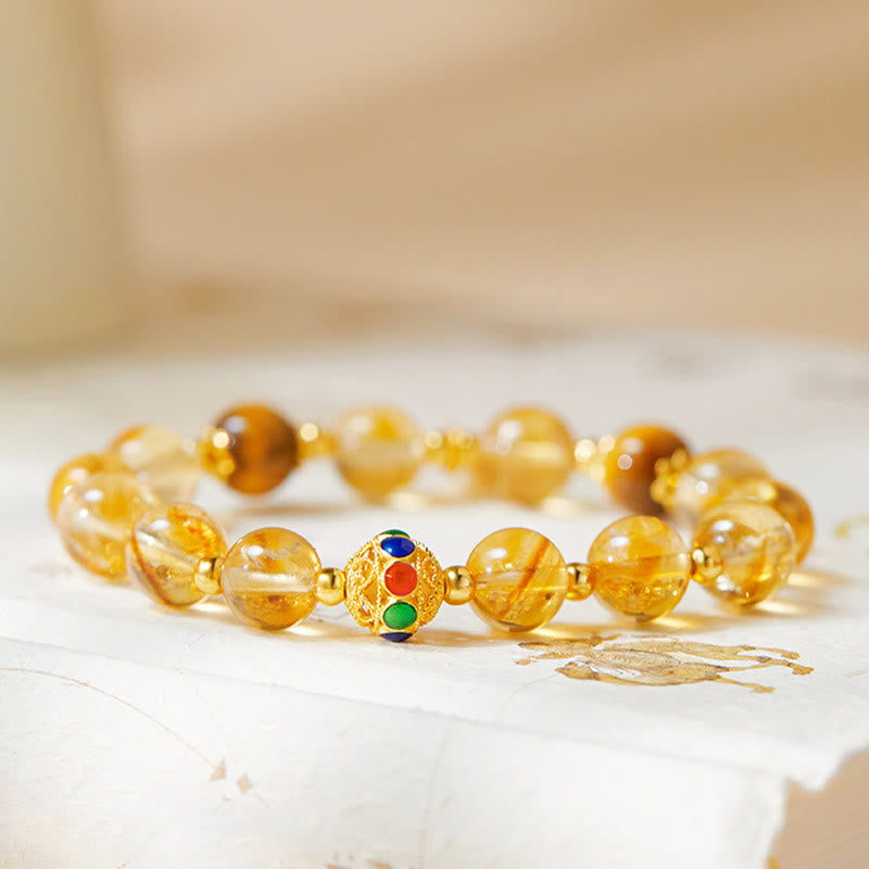 Wear FengShui 925 Sterling Silver Fu Character Citrine Tiger Eye Protection Bracelet