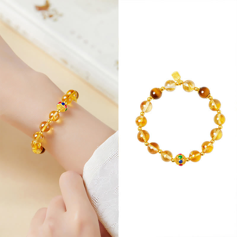 Wear FengShui 925 Sterling Silver Fu Character Citrine Tiger Eye Protection Bracelet
