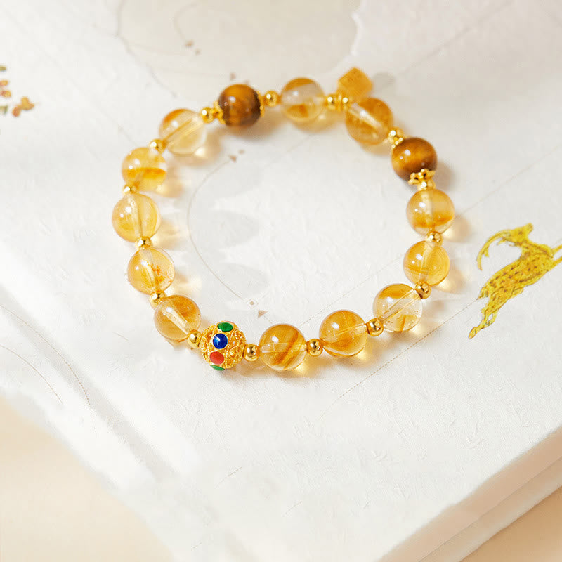 Wear FengShui 925 Sterling Silver Fu Character Citrine Tiger Eye Protection Bracelet