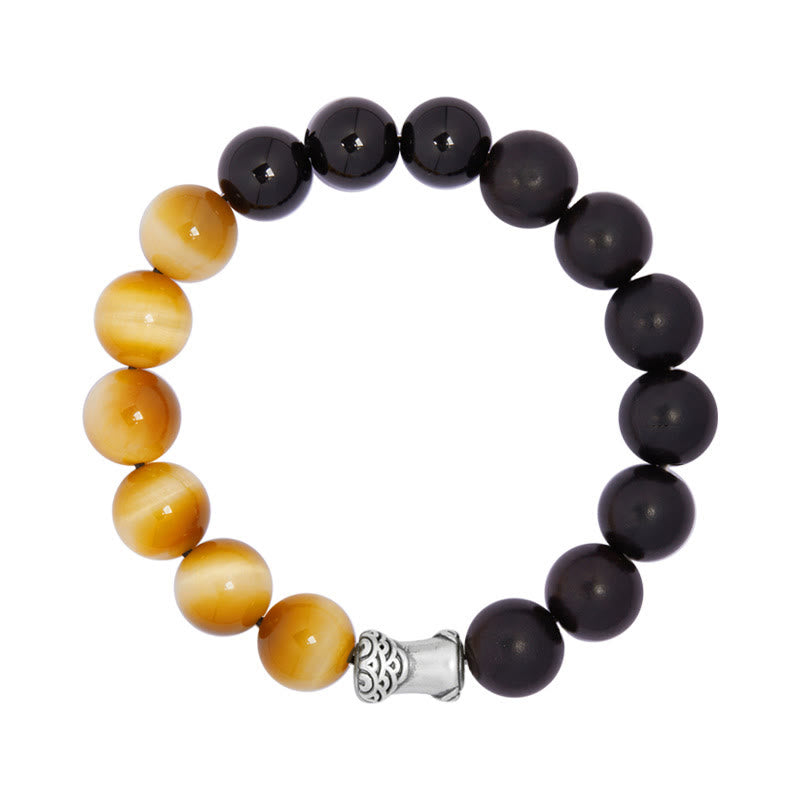 Wear FengShui 999 Sterling Silver Ebony Tiger Eye Black Obsidian Relax Bracelet
