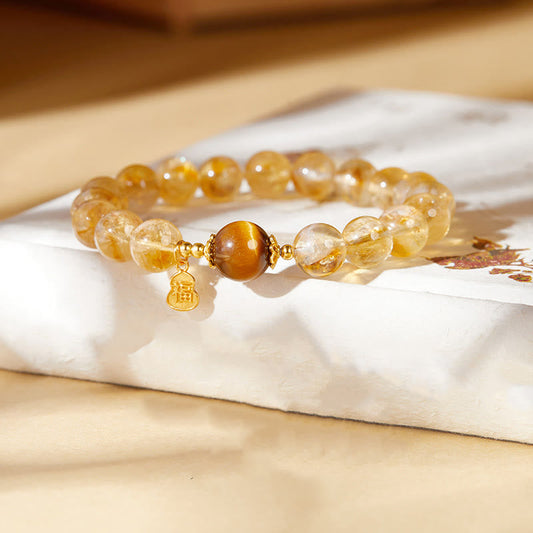 Wear FengShui 925 Sterling Silver Gourd Fu Character Citrine Tiger Eye Prosperity Bracelet