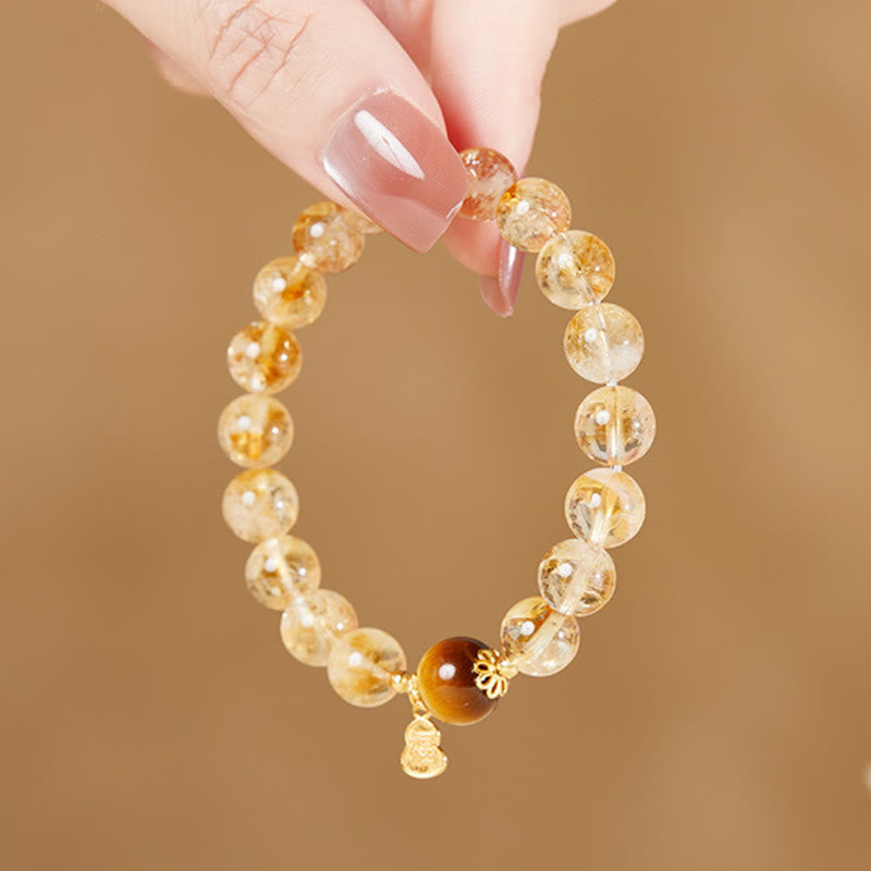 Wear FengShui 925 Sterling Silver Gourd Fu Character Citrine Tiger Eye Prosperity Bracelet