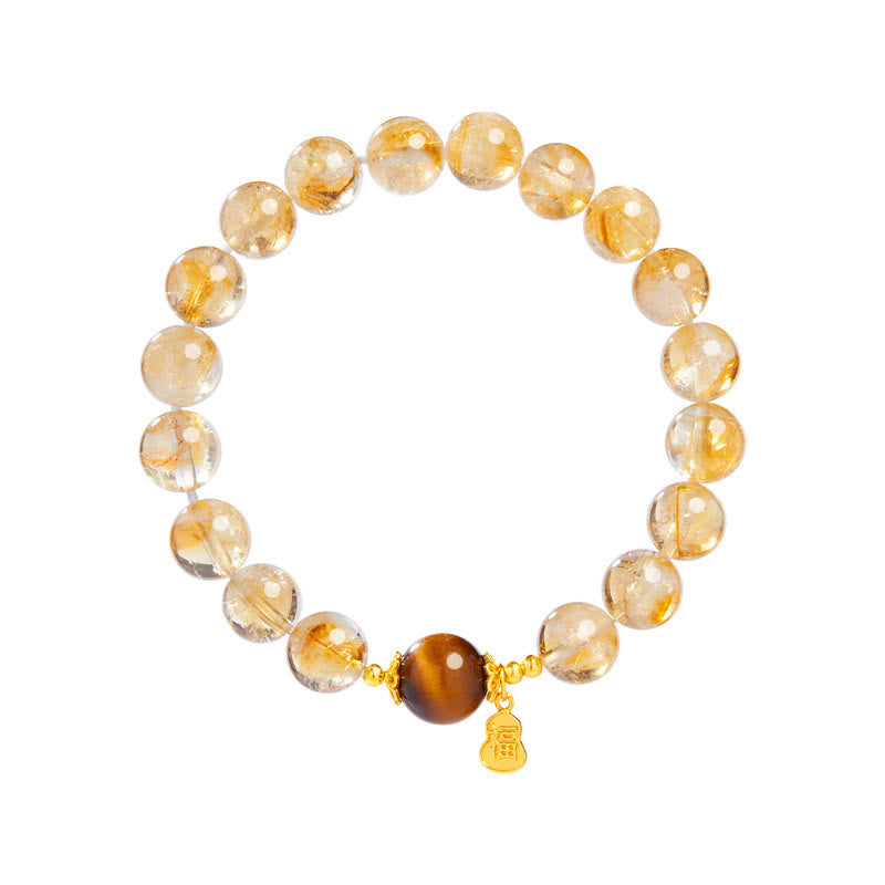 Wear FengShui 925 Sterling Silver Gourd Fu Character Citrine Tiger Eye Prosperity Bracelet
