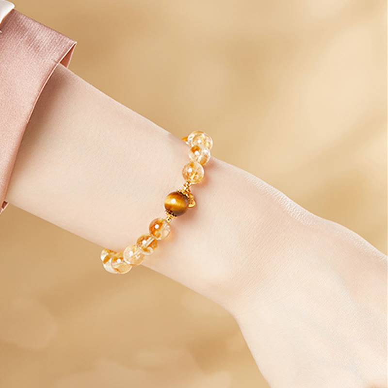 Wear FengShui 925 Sterling Silver Gourd Fu Character Citrine Tiger Eye Prosperity Bracelet
