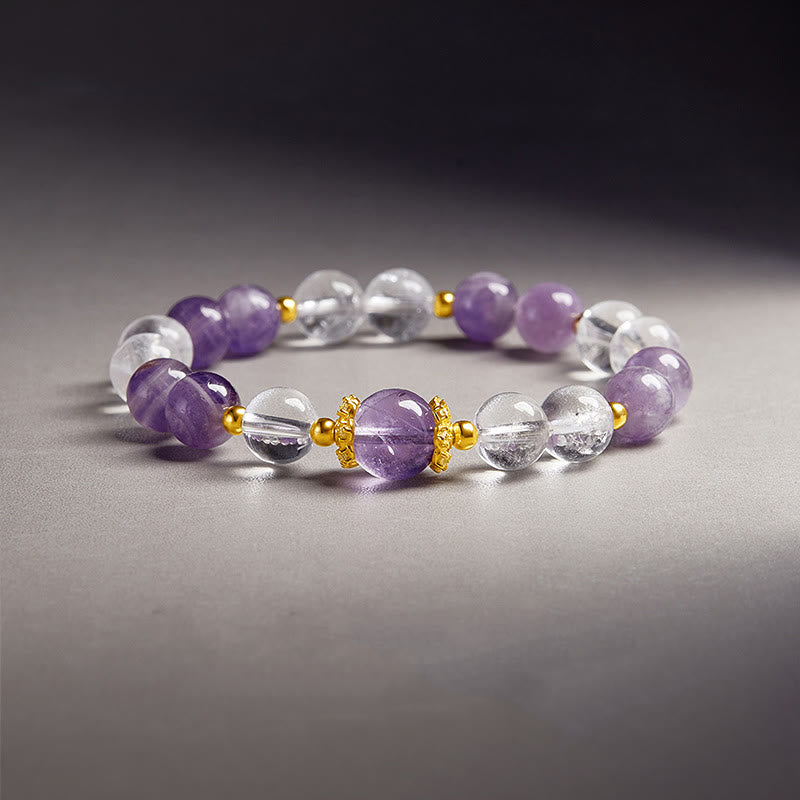 Wear FengShui 925 Sterling Silver Natural Amethyst White Crystal Balance Bracelet