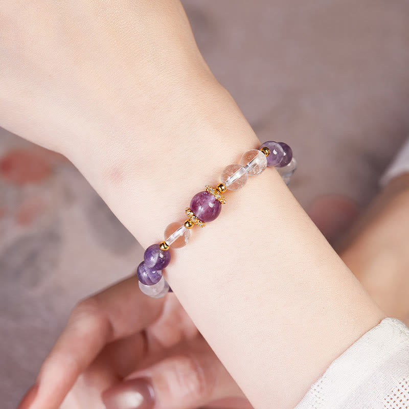 Wear FengShui 925 Sterling Silver Natural Amethyst White Crystal Balance Bracelet