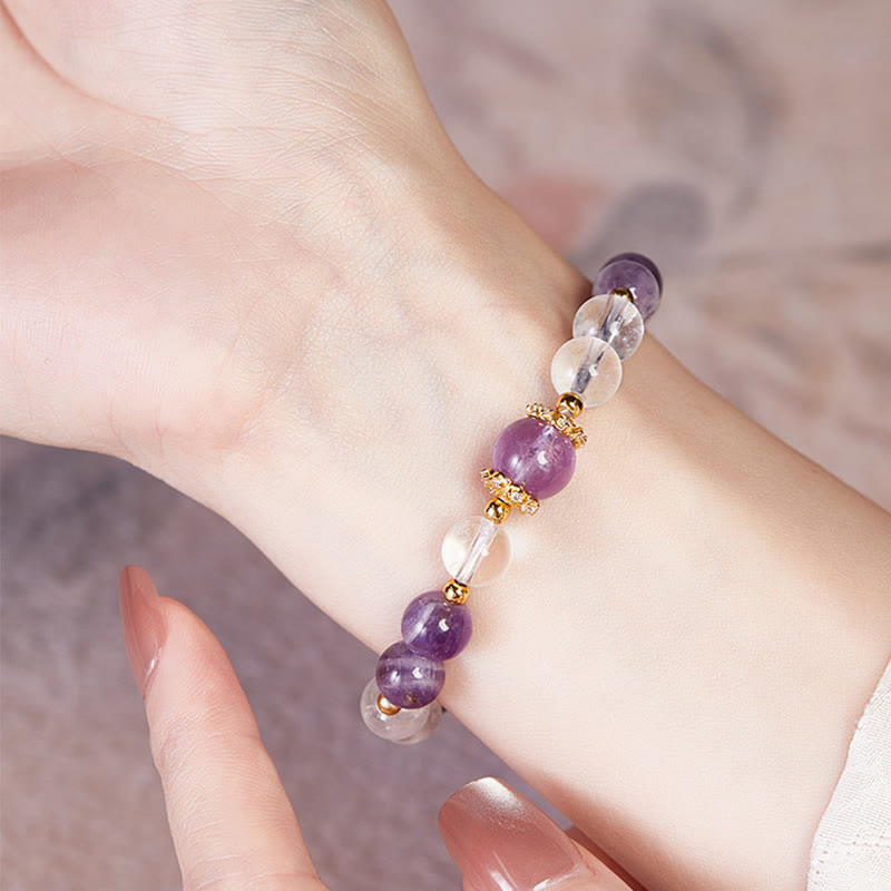 Wear FengShui 925 Sterling Silver Natural Amethyst White Crystal Balance Bracelet