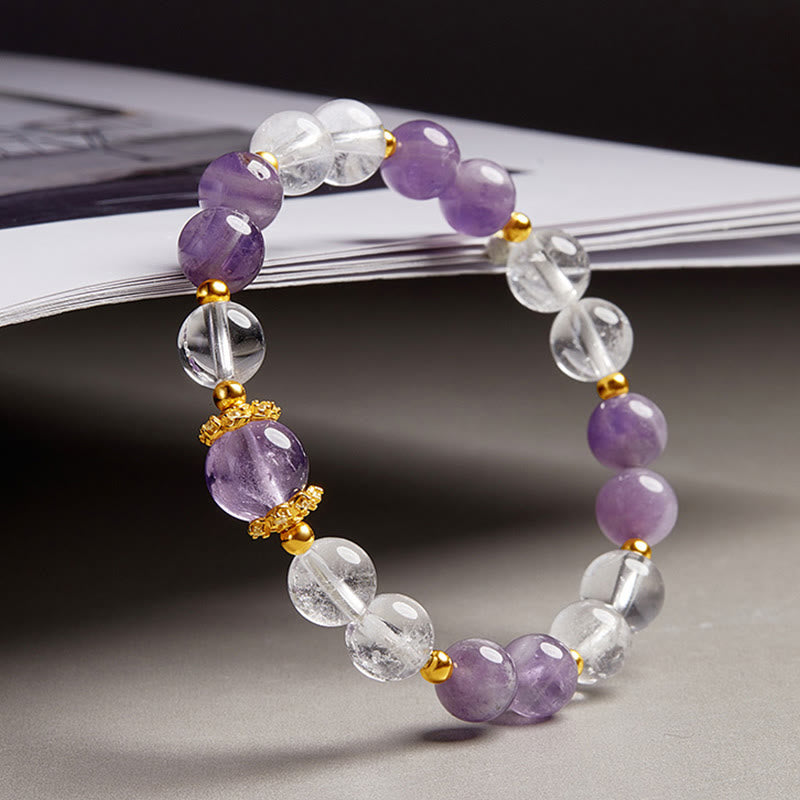 Wear FengShui 925 Sterling Silver Natural Amethyst White Crystal Balance Bracelet