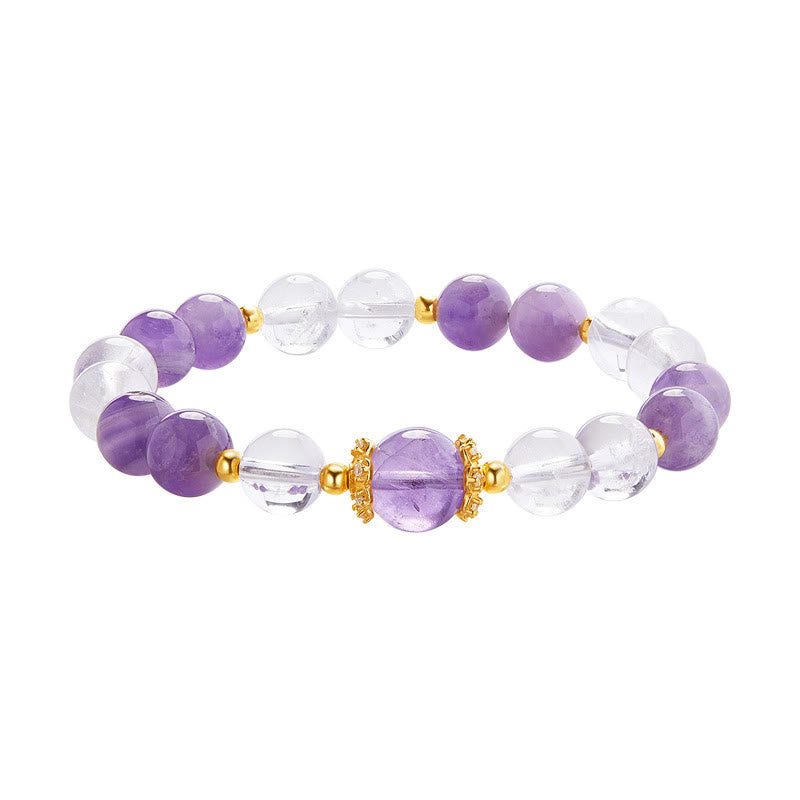 Wear FengShui 925 Sterling Silver Natural Amethyst White Crystal Balance Bracelet