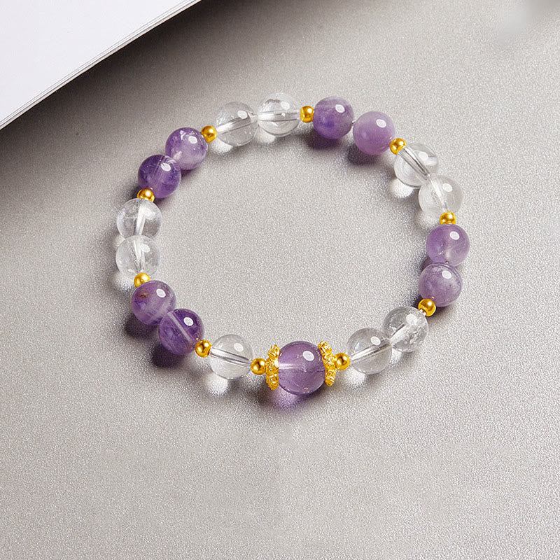 Wear FengShui 925 Sterling Silver Natural Amethyst White Crystal Balance Bracelet