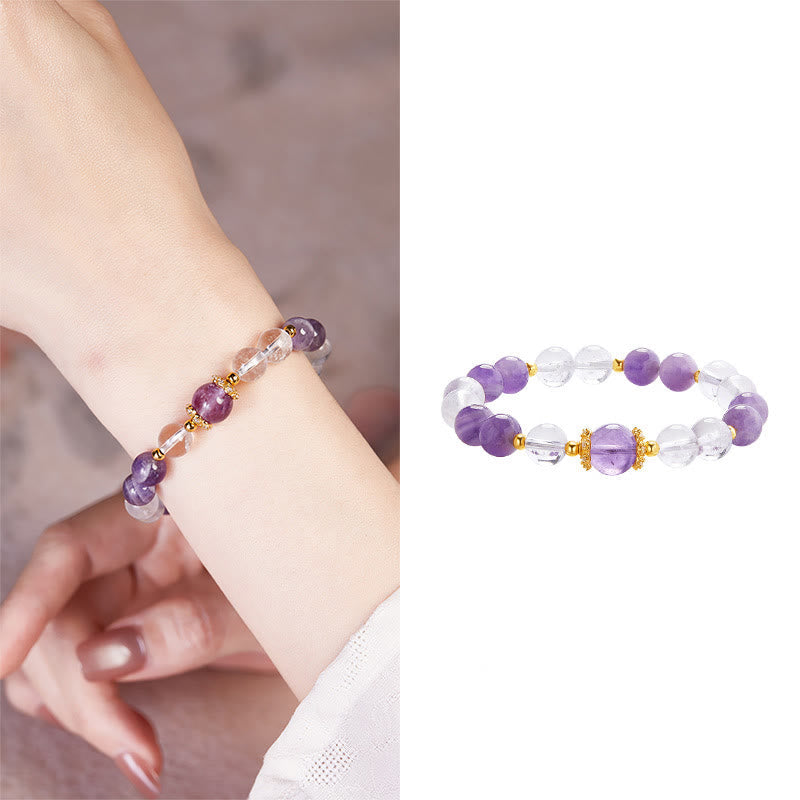 Wear FengShui 925 Sterling Silver Natural Amethyst White Crystal Balance Bracelet